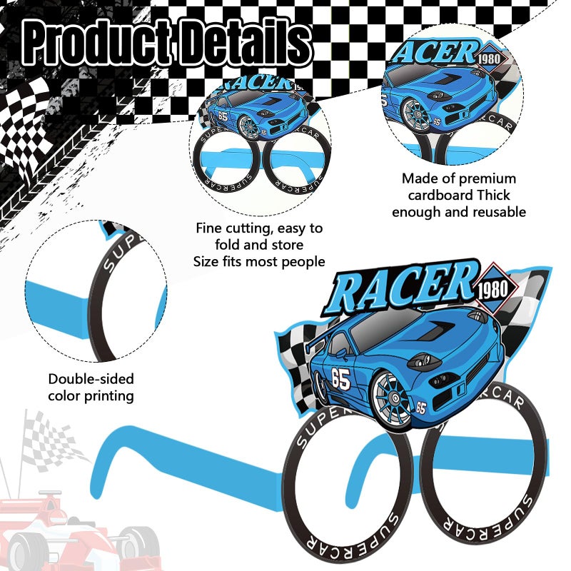 Herdear 32 Pcs Race Car Party Decorations Favor Racing Paper Glasses Frame Trunk Car Theme Eyeglasses Racing Car Party Favors for Boys Race Car Birthday Party Baby Shower Supplies Favors - Image 3